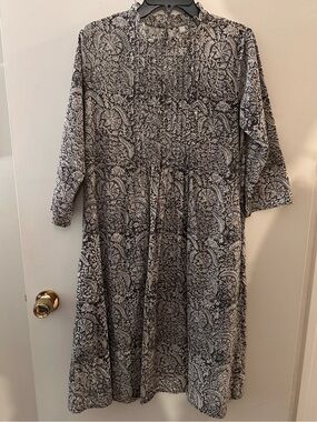 Black/brown & White Paisley Midi Dress, 100% cotton Mata Traders Size Medium new